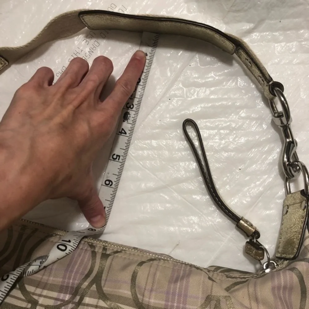 Coach signature plaid and purple hobo bag